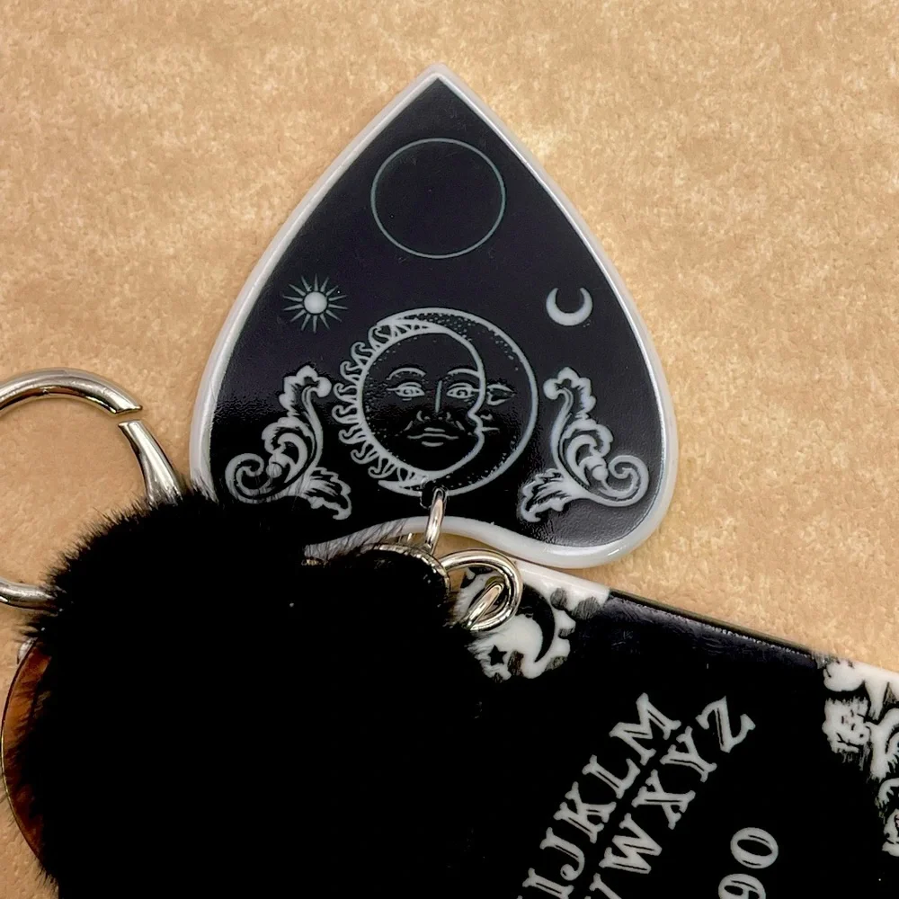 Black Ouija Board Keychain with Pom Pom Horror Halloween Goth Ghost - Picture 3 of 3